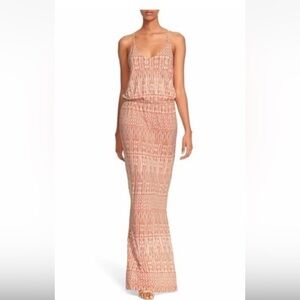 Joie Nahia Ikat Print Blouson Maxi Dress Side Slit Elastic Bodice S